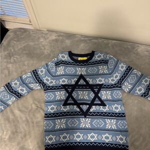 Tipsy Elves Men’s Hanukkah Sweater Medium Blue Star of David “The Night Before”